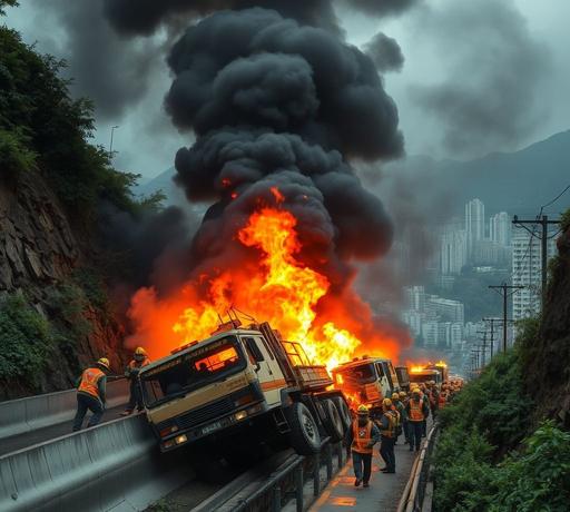 北投吊車翻覆起火事故 驚險墜溝火勢半小時撲滅