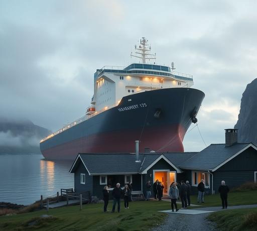 挪威驚險清晨：135米貨輪誤闖民宅前院