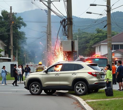高雄岡山區休旅車超車自撞釀火花驚魂一瞬