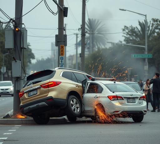 高雄岡山驚險車禍 運動休旅車失控連撞變電箱電桿