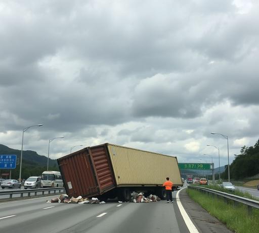 台62線貨櫃車側翻、路竹三車連環事故 交通一度癱瘓