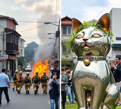 台南西港火警及貓咪裝置藝術成焦點
